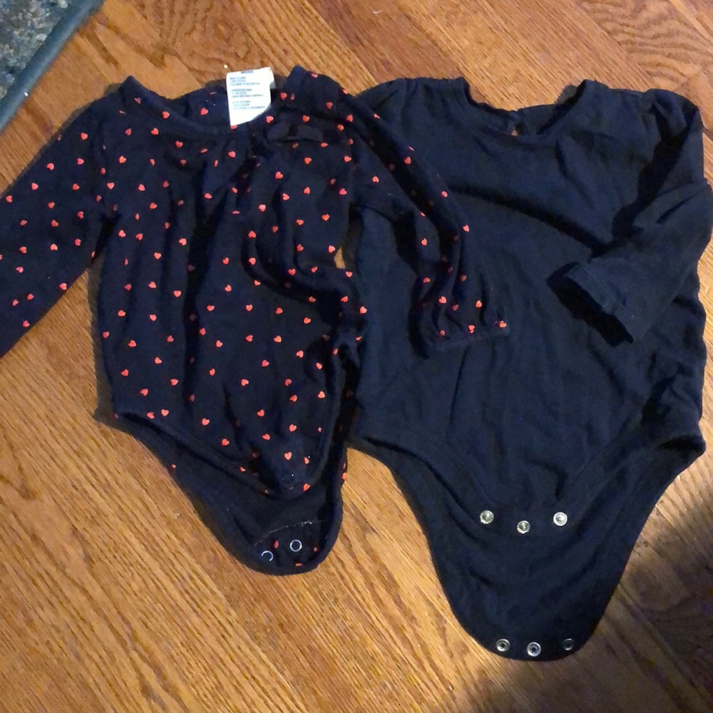 two navy blue long sleeve shirts 3-6 mo.